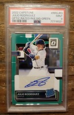 Julio Rodriguez 2022 Donruss Optic Capstone Rated Rookie Auto Green 2/25, PSA 9