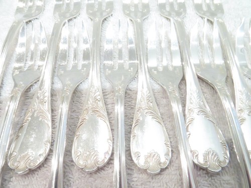 Vintage French silver-plated 12 pastry cake forks Christofle Marly 15,9cm bis - Picture 3 of 10