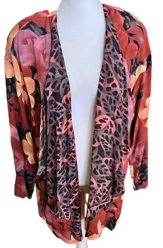 Vintage A.K.F. New York Womens Medium Rayon Floral Open Front Jacket - 第 1/6 張圖片