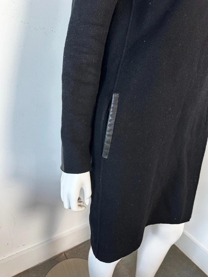 Abrigo Suéter Chaqueta Vince Mezcla Lana Cuero Recortado Coche Negro Talla XS Foto 2 de 4