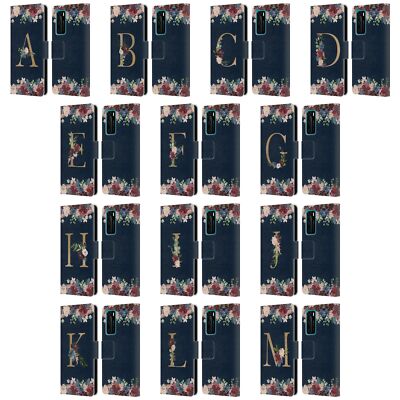 NATURE MAGICK FLORAL MONOGRAM GOLD NAVY LEATHER BOOK CASE FOR HUAWEI PHONES 4