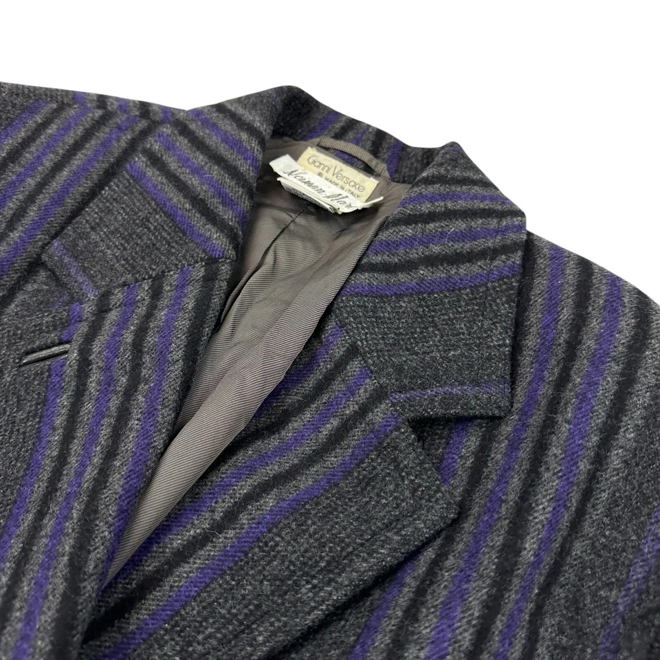 Blazer Gianni Versace Mujer 38 EU / 6 US - Púrpura Gris Rayas Lana Italia COMO NUEVO Foto 2 de 4