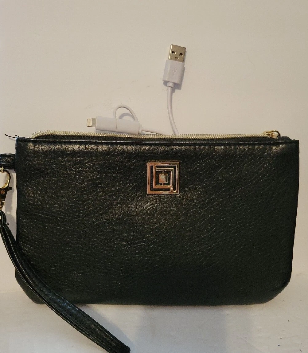 Liz Claiborne Phone Charging Wristlet Black Leather Great