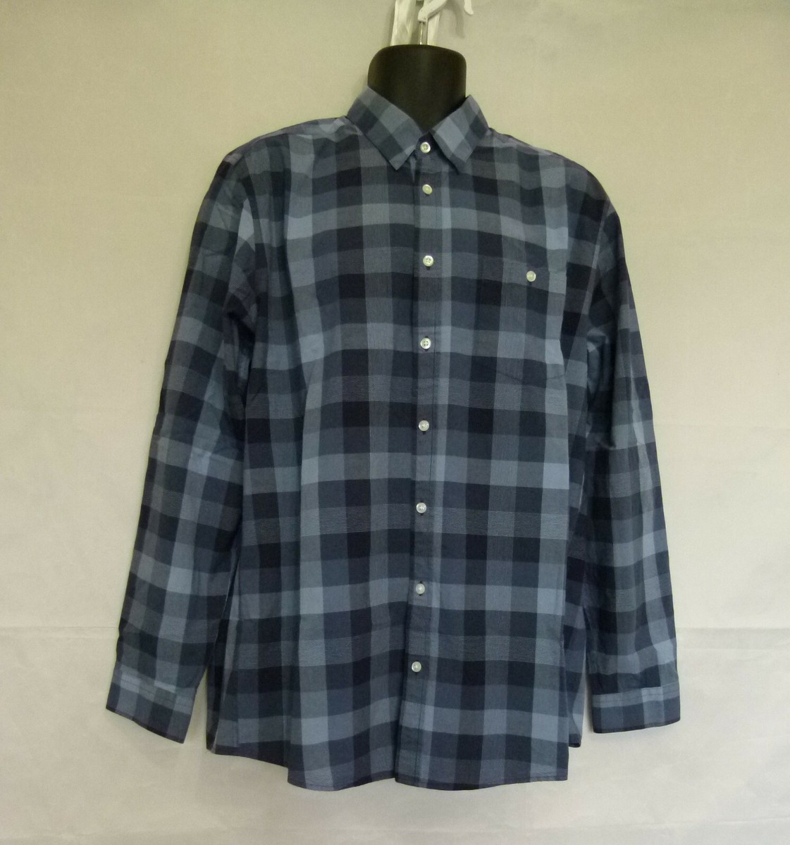 60ハンター Dressmann Men's Blue/Black Checked Shirt Long Sleeve Button Up