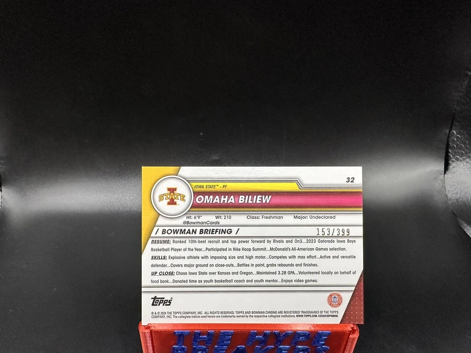 /399 Omaha Biliew Purple Mini Diamond Refractor 2023-24 Bowman Chrome University - Image 2 of 2