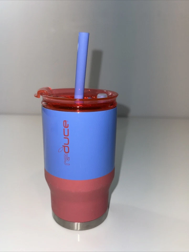 Vaso de acero inoxidable Reduce Coldee 14 oz con tapa 3 en 1 azul/rosa con pajita Foto 3 de 4