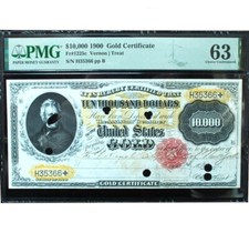 1900 $10,000 Gold Certificate Large Size PMG 63 Choice Unc - Bright & Bold!