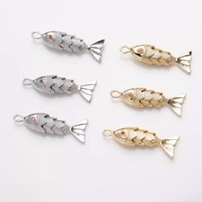4pcs Gold/Silver Tone Fish Pendants,Cubic Zirconia Goldfish Charms,Carp Pendants