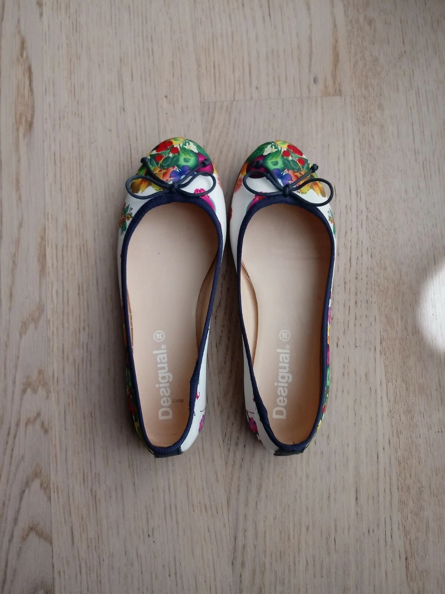 Ballerine donna Desigual 36 bianco fiorato bordo blu tessuto