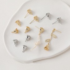 4pc Gold/Silver Rose Flower Pendant,14K Gold Plated Brass Floral Charm With Loop