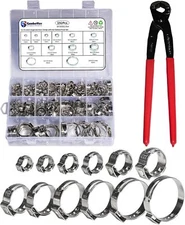 192 Pcs 12 Sizes Goobetter Single Ear Hose Clamps Stainless Steel with Ear