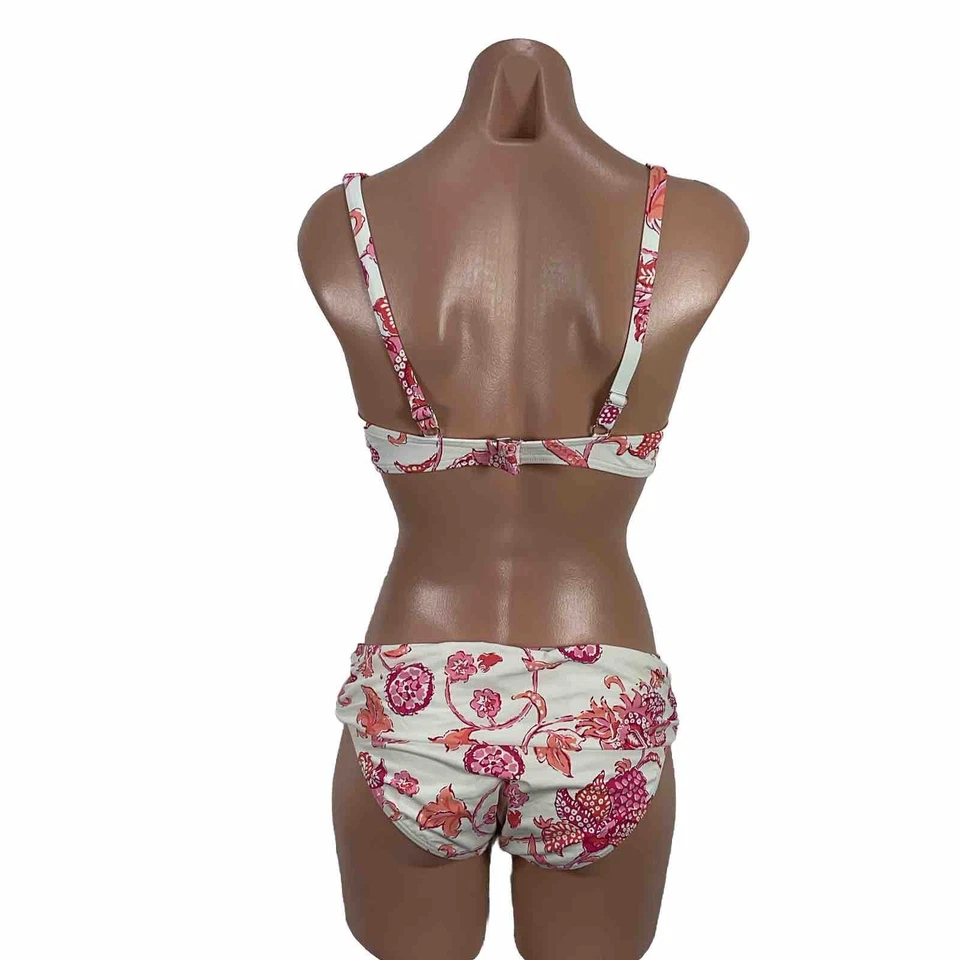 LANDS' END Swimsuit Bikini Top 6 bottom 4 Floral Paisley White Pink Orange 2 pc - Image 2 of 4
