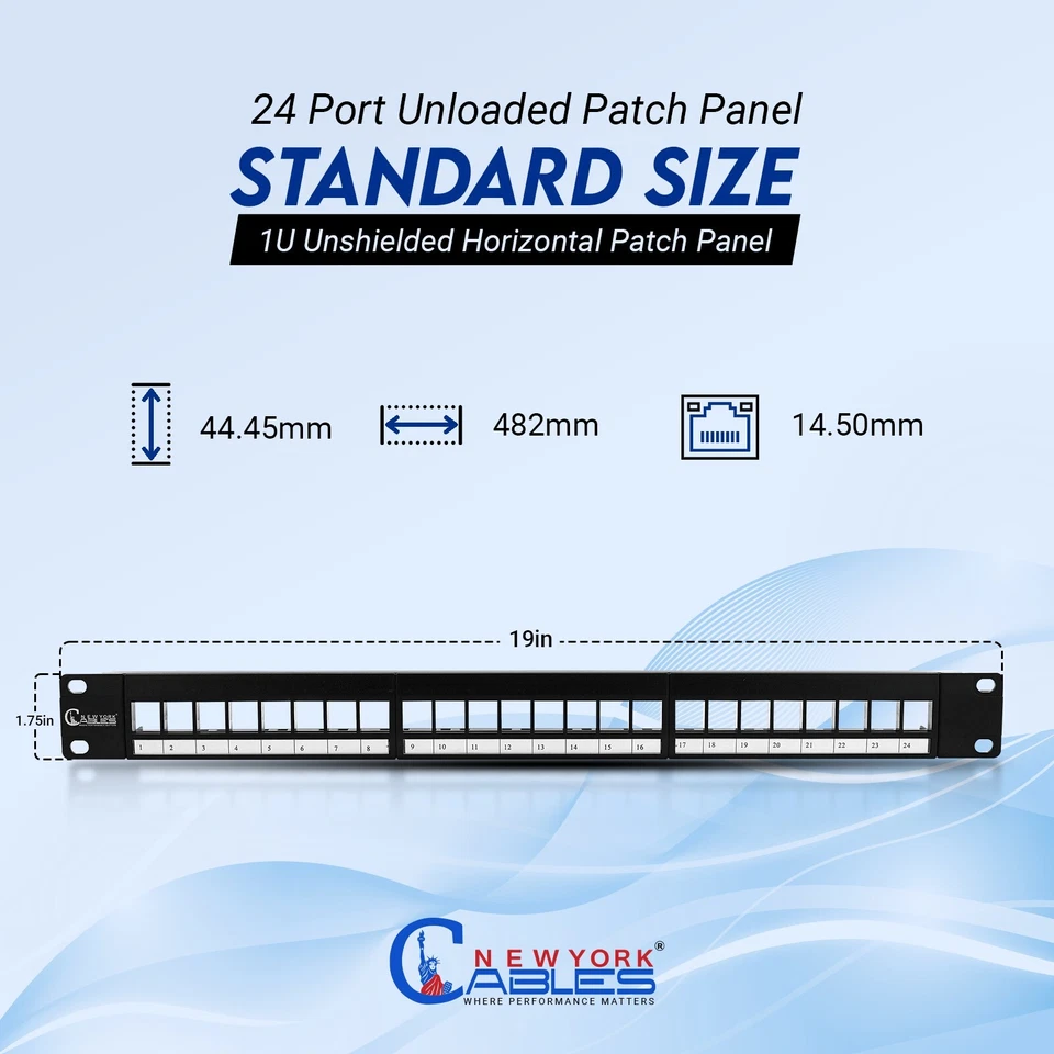 24-Port Keystone Jack Blank Patch Panel Plate Cat5e Cat6 RJ45 19" Rack Mount 1U - Image 3 of 4