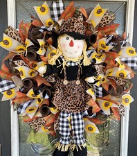 SUPER CUTE Fall Scarecrow Girl Sunflower Deco Mesh Front Door Wreath Decoration