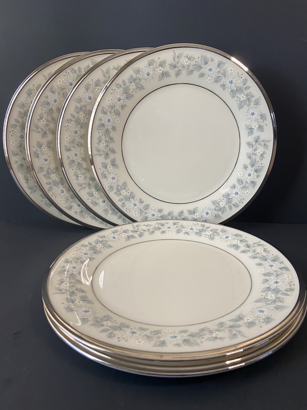 6 Lenox China Windsong Salad Plates Ivory Floral Platinum Trim 8 Inch Dish Set