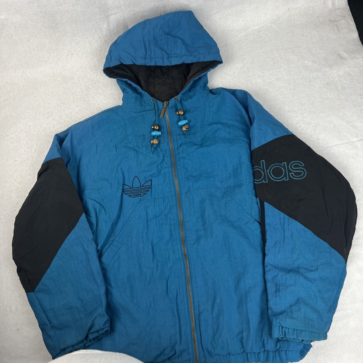 VINTAGE 90s Adidas Trefoil Puffer Coat Winter Jacket Men's Size