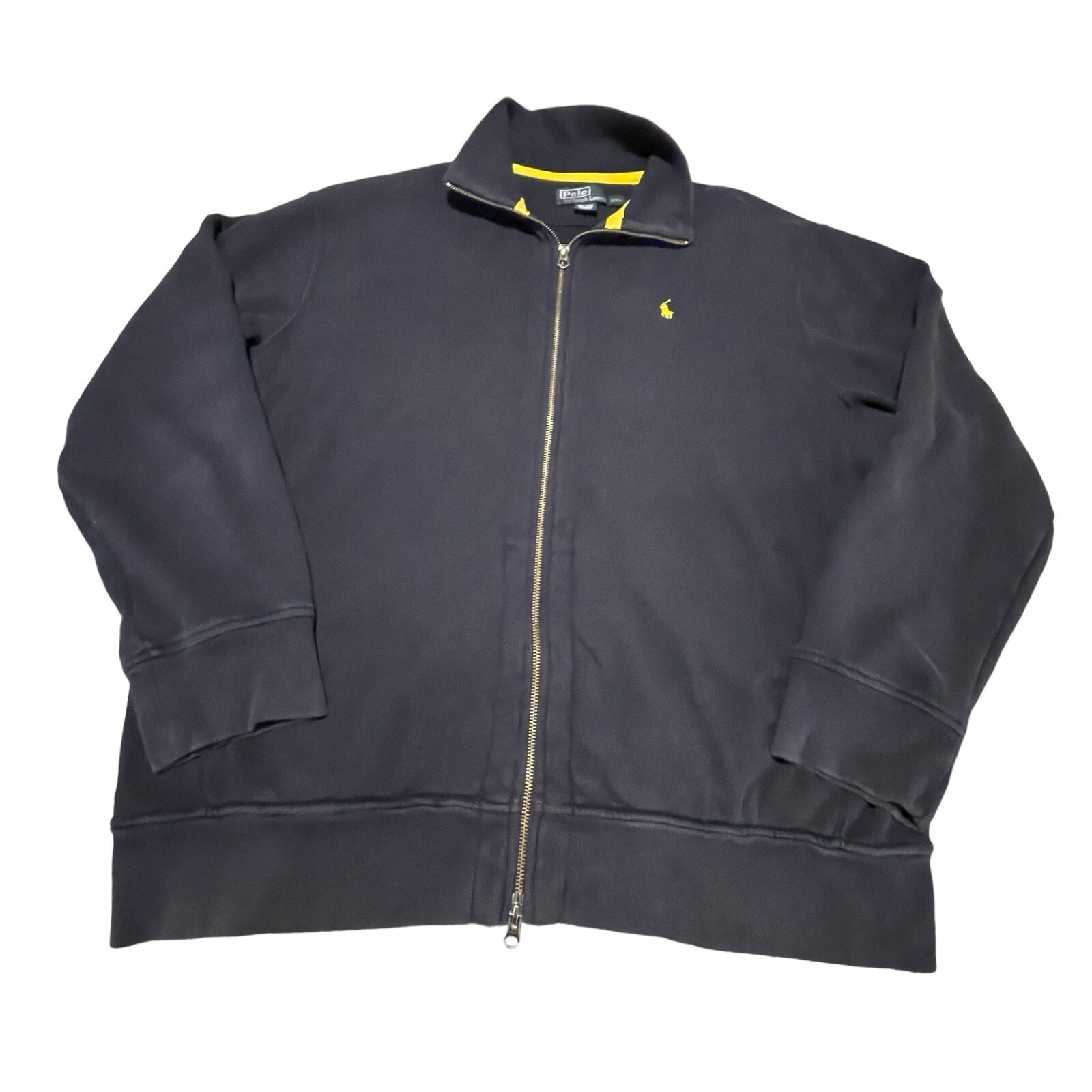 Polo Vintage Ralph Lauren Felpa Uomo XXL Navy Giacca Cerniera Piena Pony Giallo