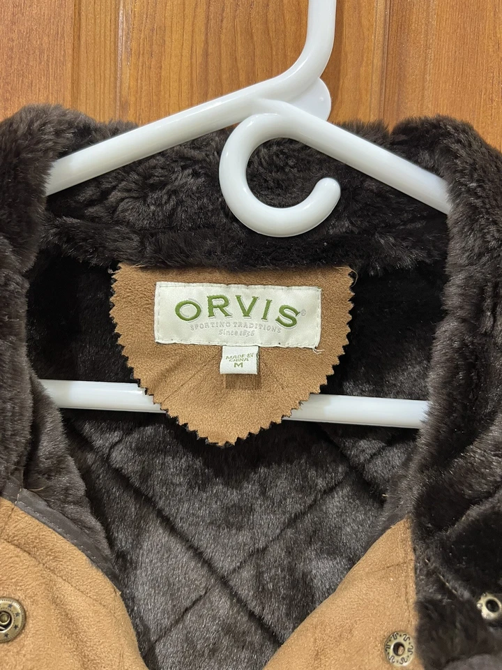 Casaco acolchoado ORVIS camurça sintética tamanho M, forro de pele sintética faroeste - Imagem 3 de 4