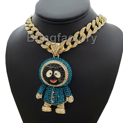 New BRICK SQUAD ESKIMO PENDANT & 16'' Full Iced Miami Cuban Choker Chain Necklace