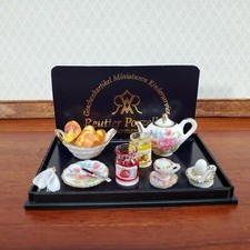 Dollhouse Breakfast Tea Set Reutter Porcelain Bread Jam Teapot 1:12 Scale