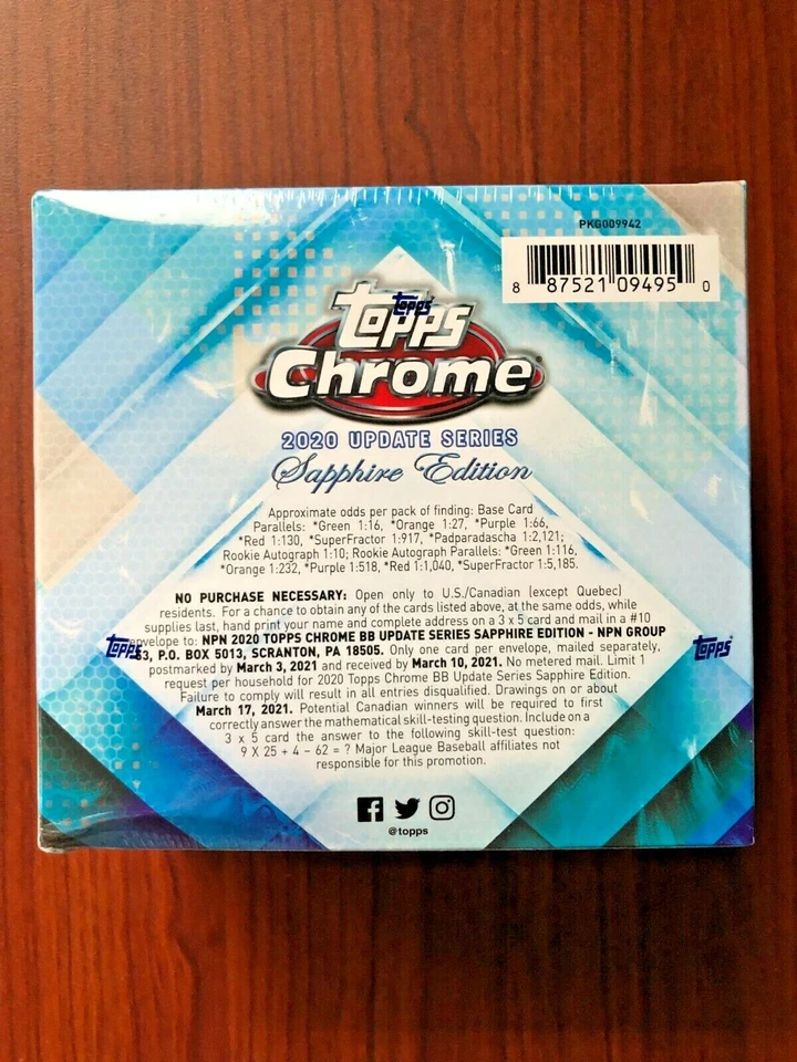 2020 Topps Chrome Update Baseball Sapphire Edition Hobby Box - 1 AUTO - Image 2 of 4