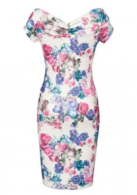 New Jessica Wright White Multi Off Shoulder  Daisy Floral Dress Sz UK 8