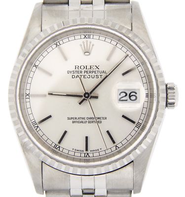 Rolex Datejust Mens Stainless Steel Watch with Jubilee Band & Silver Dial 16220
