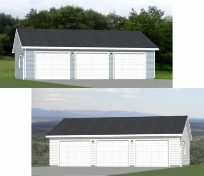 40x30 3-Car Garages -- 1,200 sq ft -- PDF Floor Plan -- Model 2 and 2H