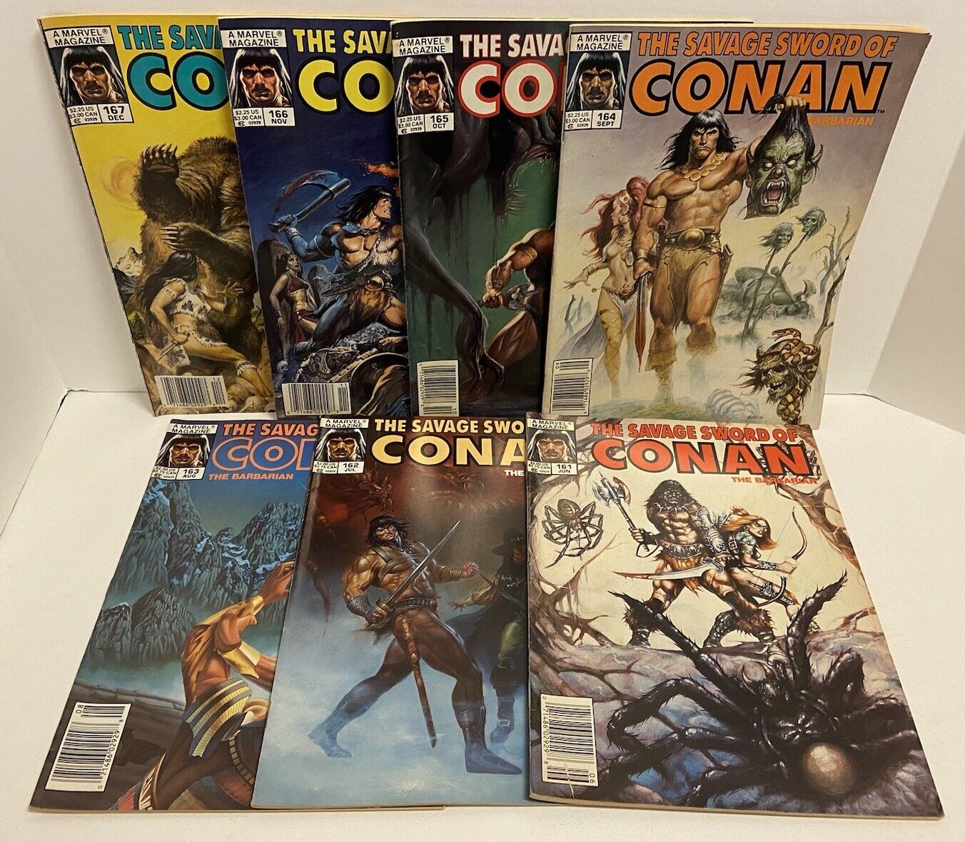 The Savage Sword Of Conan, Lot of 7, Issues 161-167, VF+-F+
