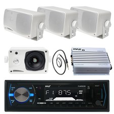 3.5" Marine Pyle Box Speakers,PLMRB29B USB AM FM Marine Radio, Antenna, 400W Amp