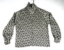 Vintage Pierre Cardin Women Blouse Black Sz 10 Geometric Fabric Buttons Money