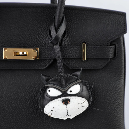 Handmade Leather Cat Bag Charm, Leather Handbag Charm, Cute Cat Keychain