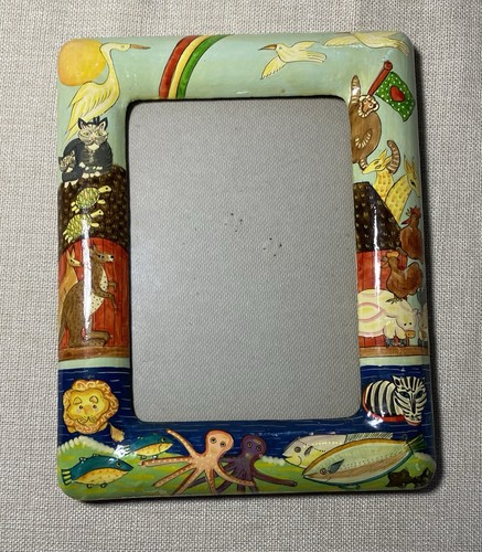 Cornice portafoto vintage Arco di Noè, personaggi da libro di fiabe dipinti a mano - Foto 1 di 12