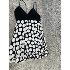 Women Bubble Dress L Polka Dot Sleeveless Spaghetti Strap Black White Preowned
