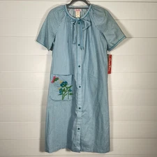 Vintage Smart Time House Dress Womens Petite Stripe Hummingbird Made USA 80s
