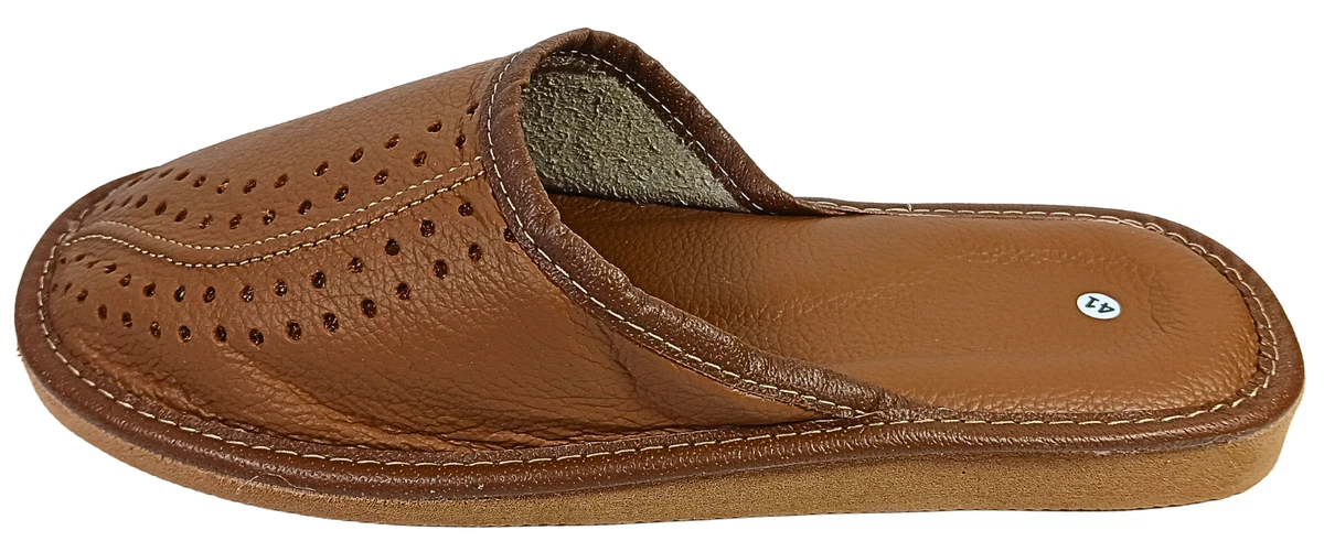 Herren Leder Hausschuhe Echtleder Pantoffeln Latschen Schlappen Braun Gr. 40-46