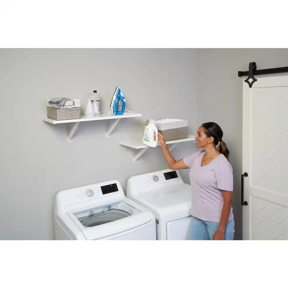 Комплект деревянных стеллажей премиум-класса белый, 2 полки 14 дюймов D X 32 дюйма L - Изображение 4 из 4