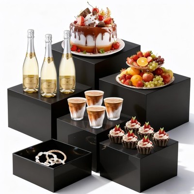 6PCS Buffet Risers, Black Acrylic Food Risers for Buffet Table, Nesting Displ...