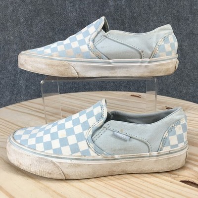 VANS Shoes Womens 8.5 Classic Slip On Checkerboard Sneakers Blue White Canvas