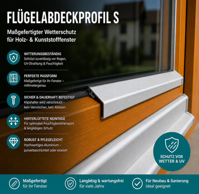 Aluminium Abdeckleiste Wetterschenkel Holzfenster Flügelabdeckprofil S Silber EV
