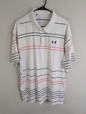 Under Armour "The Playoff Polo" Shirt Men's 2XL White Striped Short Sleeve