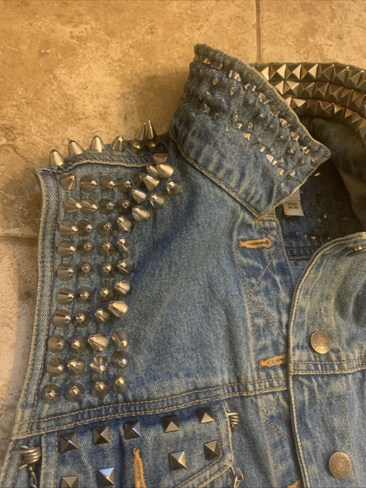 Chaleco Jeans Denim M Punk Rock Metal Tachonado Grunge Gótico Motociclista Chaqueta Sin Mangas Foto 4 de 4