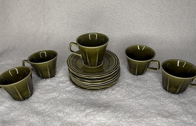 VTG Homer Laughlin Bravado Dark Green Dover Ironstone Coffee Cups & Saucer Plate