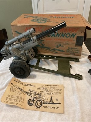 Large Vintage Louis Marx Toys Atomic Long Range Cannon 27  W/ Box & Instructions
