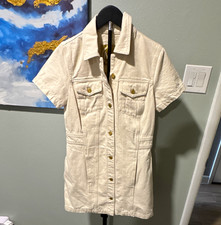 MICHAEL Michael Kors Womens 6 Beige Denim Shirt Dress Collared Pockets Short