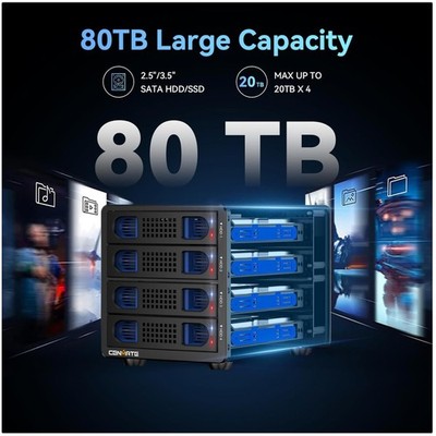 Aluminum 4 Bay HDD Enclosure, 80TB, USB 3.0