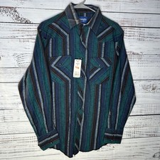 New Vintage Wrangler Geometric Aztec Button Down Western Pearl Snap Shirt Medium