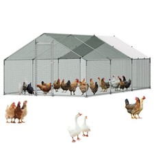 VEVOR Metal Chicken Coop 9.8x19.6x6.5 ft Walk-in Chicken Run Cover Spire Roof