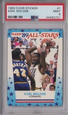 Karl Malone 1989 Fleer PSA 9 Mint Graded Card Utah Jazz HOF Sticker #1