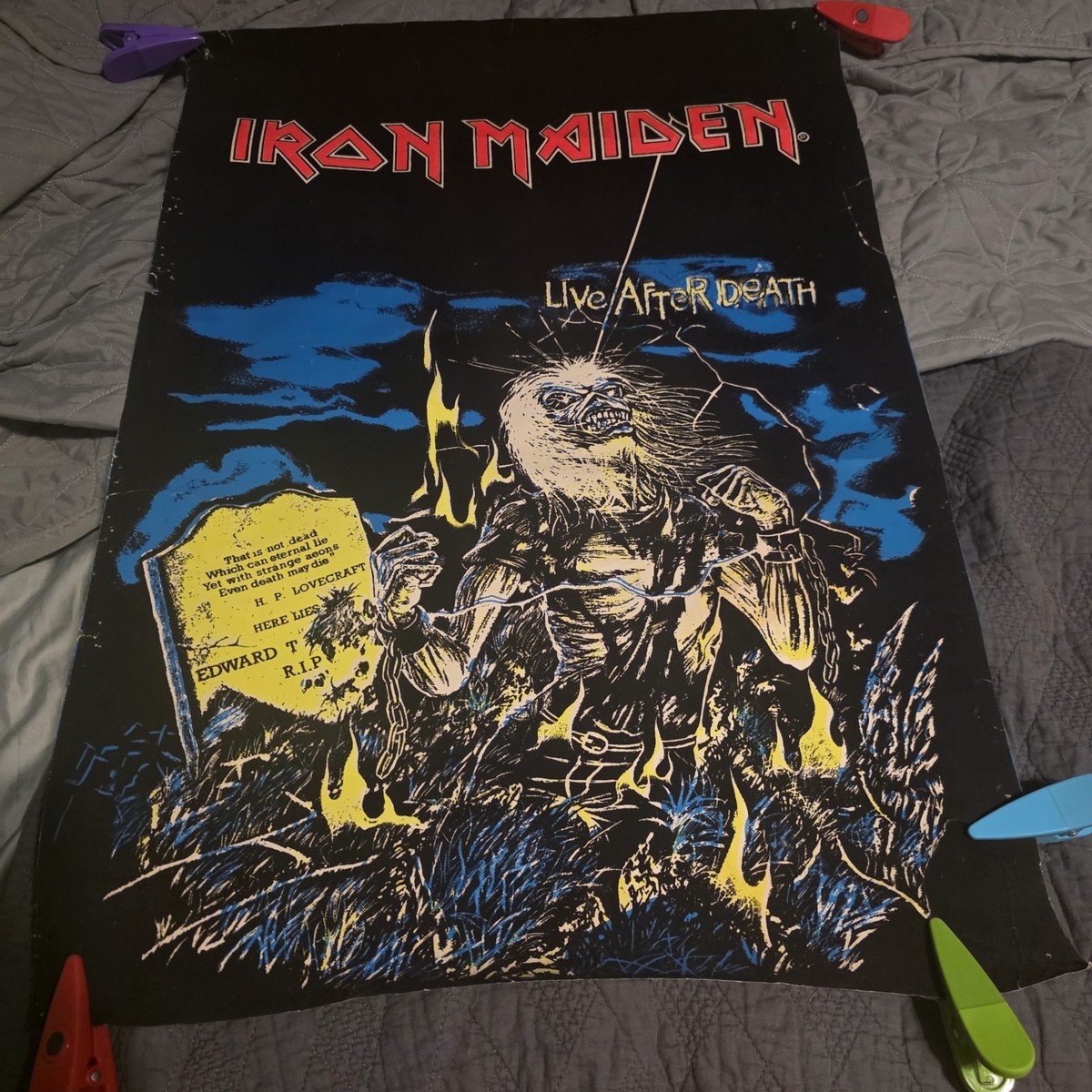 Vintage 1985 Iron Maiden Felt Blacklight Poster #814 Heavy Metal